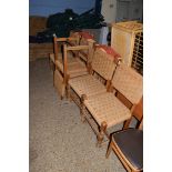 SET OF FIVE SISAL COVERED HARDWOOD FRAMED DINING CHAIRS