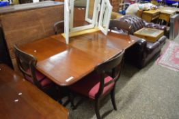VICTORIAN MAHOGANY DROP LEAF DINING TABLE AND FOUR BAR BACK CHAIRS