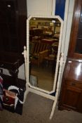 20TH CENTURY CHEVAL MIRROR IN WHITE PAINTED FRAME, 158CM HIGH