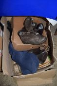 BOX OF CHILDS AND ADULTS LEATHER BOOTS AND OTHER ITEMS