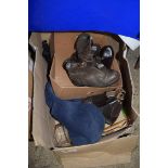 BOX OF CHILDS AND ADULTS LEATHER BOOTS AND OTHER ITEMS