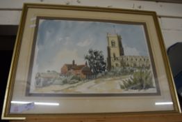 ANN PLESTED, STUDY OF RURAL CHURCH, WATERCOLOUR, FRAMED AND GLAZED, 65CM WIDE