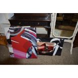 THREE MODERN AUTOMOBILIA PRINTS ON CANVAS PLUS ONE OTHER (4)