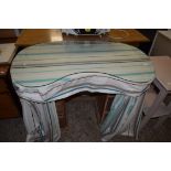 KIDNEY SHAPED TWIN PEDESTAL DRESSING TABLE WITH GLASS TOP AND FABRIC SURROUND, 107CM WIDE