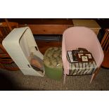 LLOYD LOOM STYLE CHAIR TOGETHER WITH A SIMILAR FLIP-TOP STOOL AND A SIMILAR WHITE PAINTED COT (3)