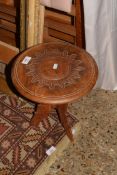 SMALL HARDWOOD OCCASIONAL TABLE OR PLANT STAND, 28CM DIAM