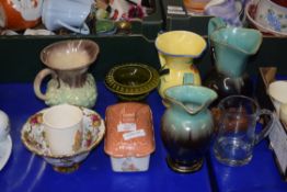 MIXED LOT COMPRISING WEST GERMAN VASES, MOTHER OF PEARL INLAID HARDWOOD BOX ETC