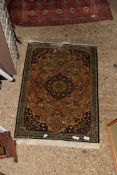 20TH CENTURY MIDDLE EASTERN SMALL RUG OR PRAYER MAT DECORATED WITH LARGE CENTRAL MEDALLION AND