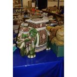 20TH CENTURY CHINESE POTTERY STOOL OR JARDINIERE STAND FORMED AS AN ELEPHANT