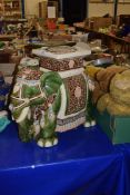 20TH CENTURY CHINESE POTTERY STOOL OR JARDINIERE STAND FORMED AS AN ELEPHANT