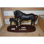 ROYAL DOULTON MODEL 'BLACK BEAUTY AND FOAL' RAISED ON AN OVAL PLINTH BASE