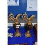 PAIR OF GILT METAL MOUNTED EWERS