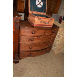 VICTORIAN MAHOGANY BOW FRONT CHEST OF TWO SHORT OVER THREE LONG DRAWERS