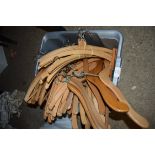 BOX OF WOODEN CLOTHES HANGERS