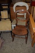 VICTORIAN BALLOON BACK DINING CHAIR WITH FLORAL UPHOLSTERED SEATS TOGETHER WITH ONE OTHER (2)