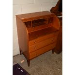 RETRO TEAK CYLINDER FRONT BUREAU WITH THREE DRAWER BASE, 76CM WIDE