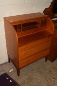 RETRO TEAK CYLINDER FRONT BUREAU WITH THREE DRAWER BASE, 76CM WIDE