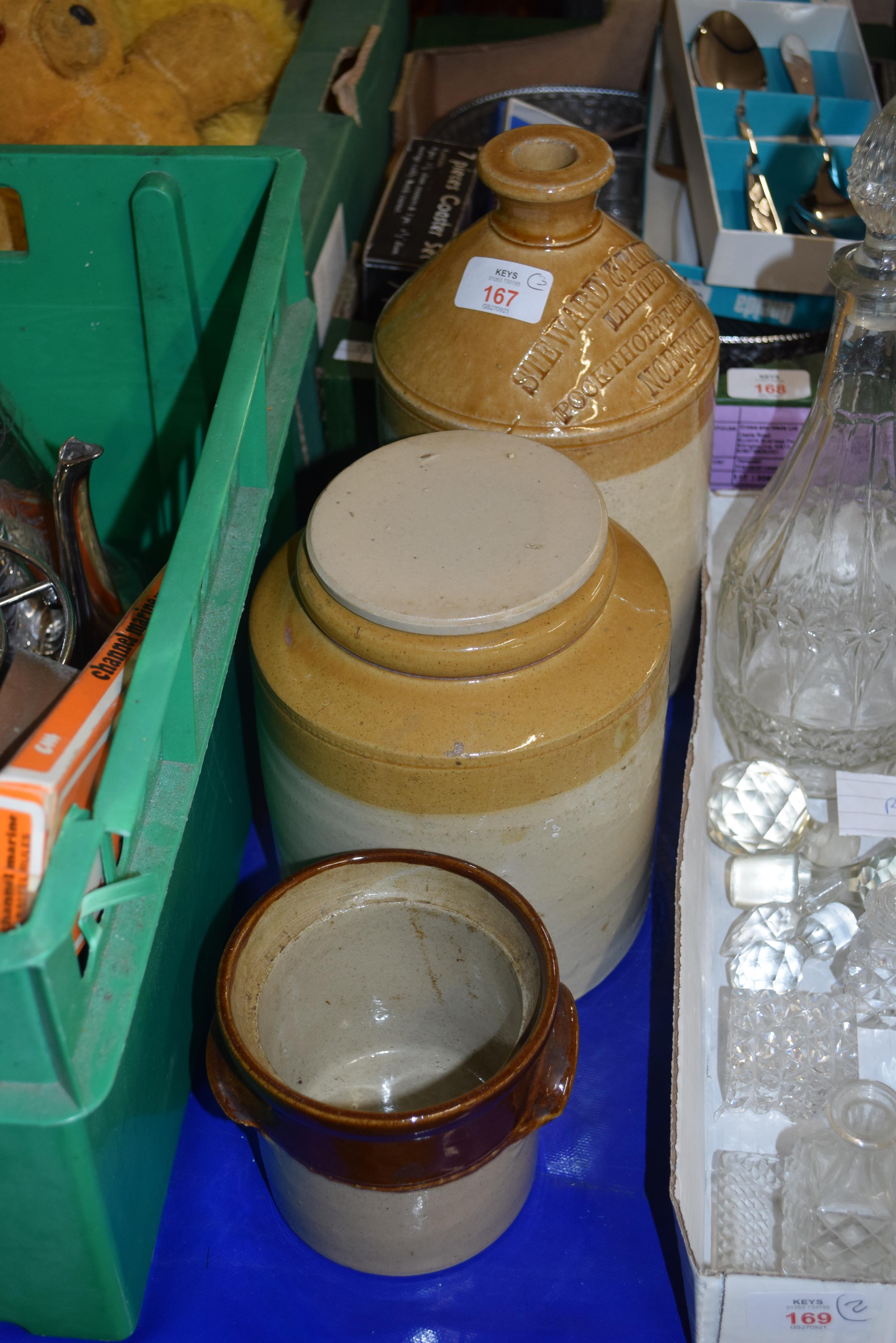 THREE STONEWARE JARS, ONE MARKED FOR STEWARD & PATTESON OF NORWICH