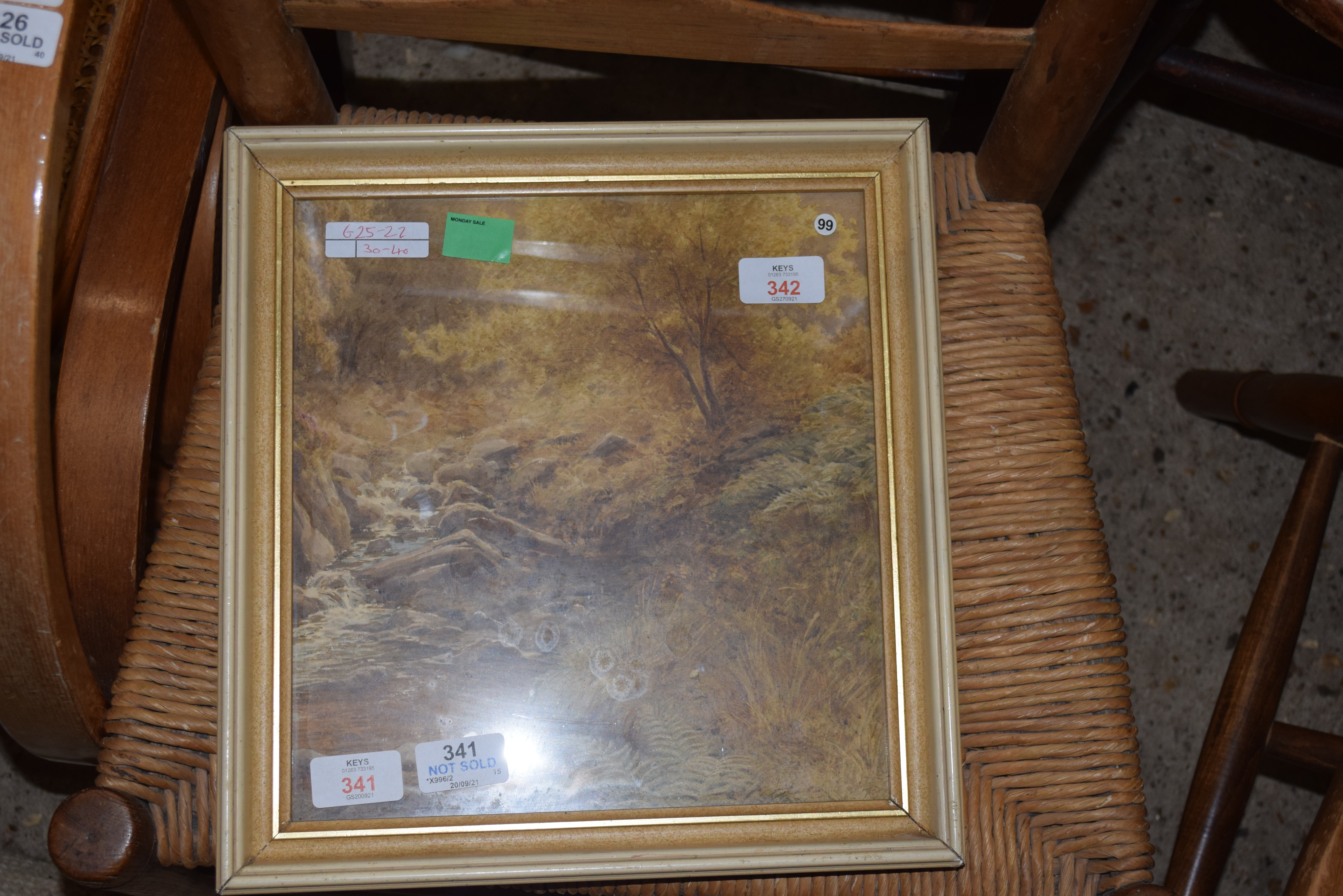 19TH CENTURY BRITISH SCHOOL WATERCOLOUR STUDY OF A WOODLAND STREAM, FRAMED AND GLAZED, 31CM WIDE