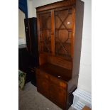 MAHOGANY LOUNGE DISPLAY CABINET WITH GLAZED TOP SECTION AND BASE WITH DRAWERS AND DOORS, 202CM HIGH
