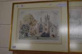 TWO COLOURED PRINTS OF WINCHESTER COLLEGE, F/G, 50CM WIDE