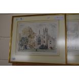 TWO COLOURED PRINTS OF WINCHESTER COLLEGE, F/G, 50CM WIDE