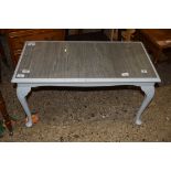 SMALL SHABBY CHIC PAINTED GLASS TOPPED COFFEE TABLE, 79CM WIDE