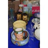 MIXED LOT TO INCLUDE FLORAL DECORATED BOWLS, CHARACTER JUG, MODERN CHINESE VASE, PAIR OF BRETBY