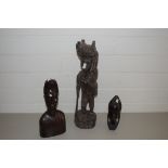 THREE AFRICAN HARDWOOD FIGURES