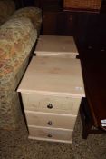 PAIR OF LIGHT WOOD EFFECT THREE DRAWER BEDSIDE CABINETS, 70CM HIGH