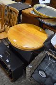 20TH CENTURY LIGHT WOOD CIRCULAR TOP WINE TABLE WITH TURNED COLUMN AND TRIPOD BASE, TOP 60CM DIAM