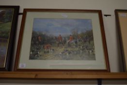 COLOURED PRINT OF A HUNTING SCENE, F/G