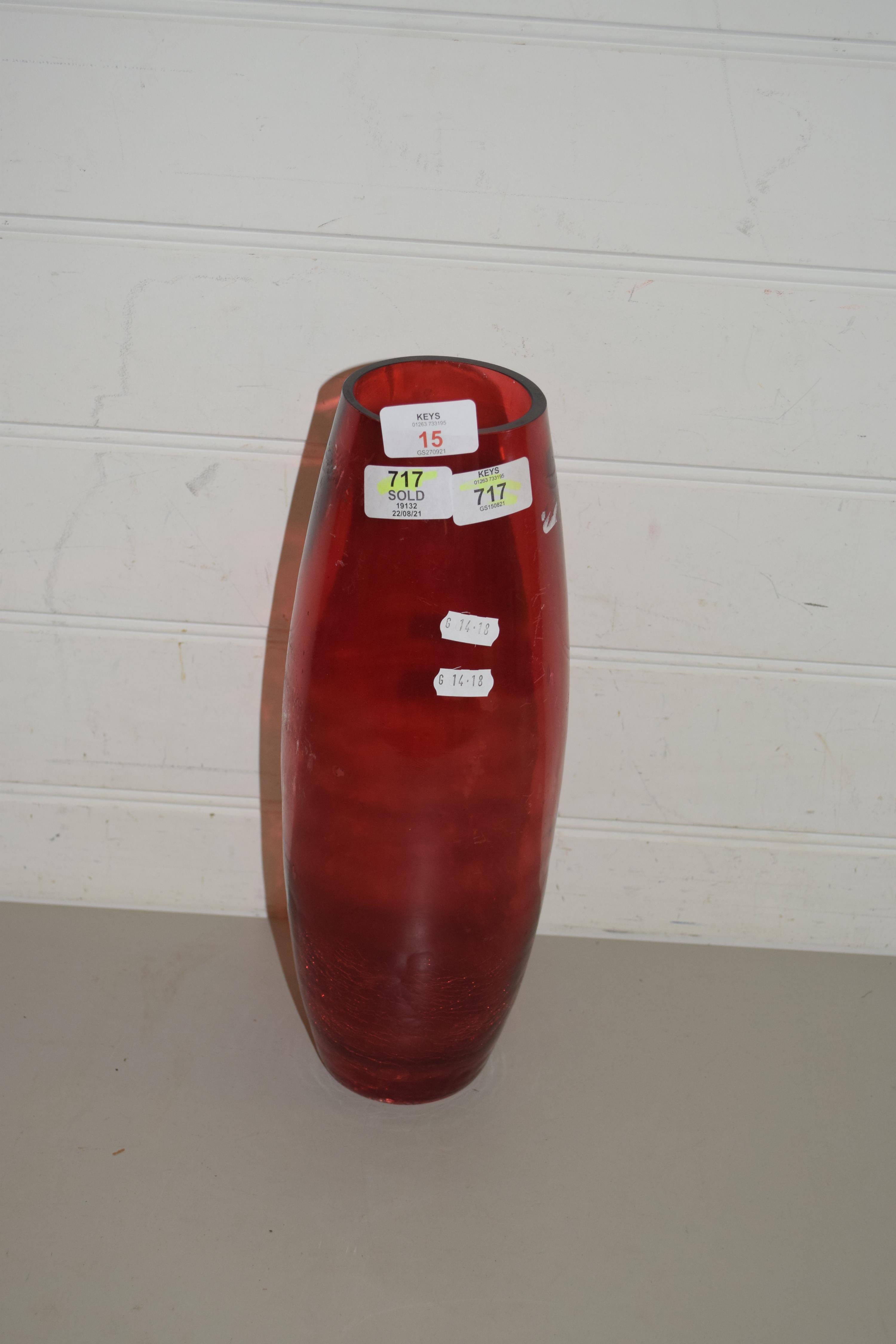 CRANBERRY GLASS VASE OF CYLINDRICAL FORM