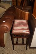 LATE 19TH CENTURY HARDWOOD STOOL WITH STRIPED UPHOLSTERED TOP, 47CM WIDE