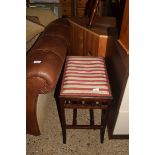 LATE 19TH CENTURY HARDWOOD STOOL WITH STRIPED UPHOLSTERED TOP, 47CM WIDE