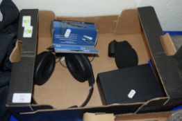 STEREO MICROPHONE AMPLIFIER PLUS HEADPHONES AND EXTENSION CABLE ETC
