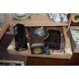 MIXED LOT OF TINS, LE CREUSET PAN WITH ALCOHOL BURNER ETC