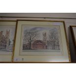 TWO COLOURED PRINTS OF WINCHESTER COLLEGE, F/G, 50CM WIDE