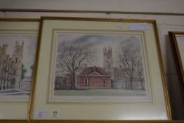 TWO COLOURED PRINTS OF WINCHESTER COLLEGE, F/G, 50CM WIDE