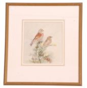 Roland Green (British, 20th century), Finches perched on branches, watercolour, signed, 8 x 8ins