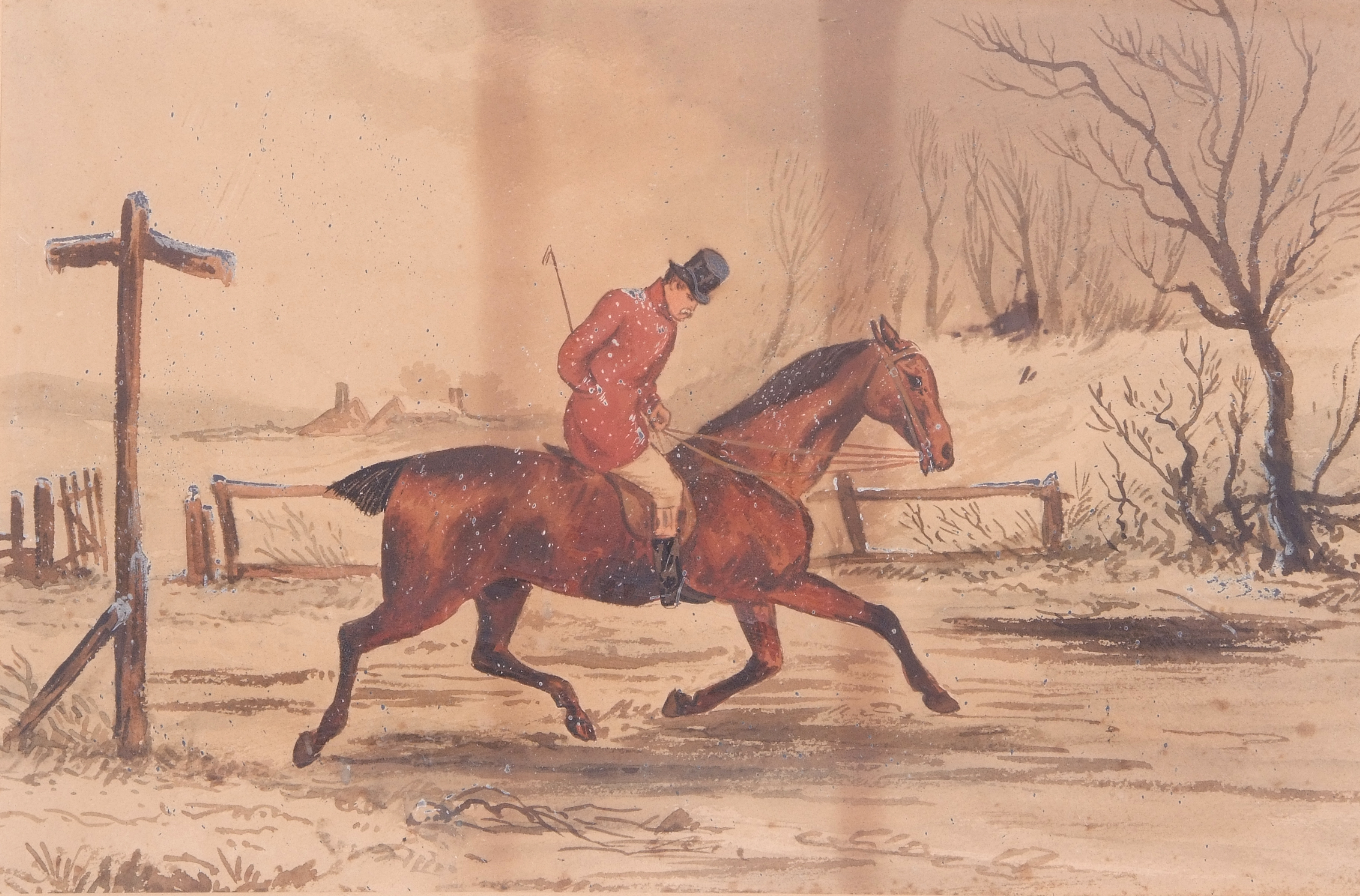 British, late 18th century or early 19th century, Huntsman in wintry conditions, unsigned, 12 x - Image 2 of 2