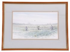 Jason Partner (British, 20th century), Three shoot-beaters at work, watercolour on paper, signed, 10