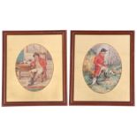 An attractive pair of British 19th century hunting scenes, pencil, watercolour, indistinctly signed,
