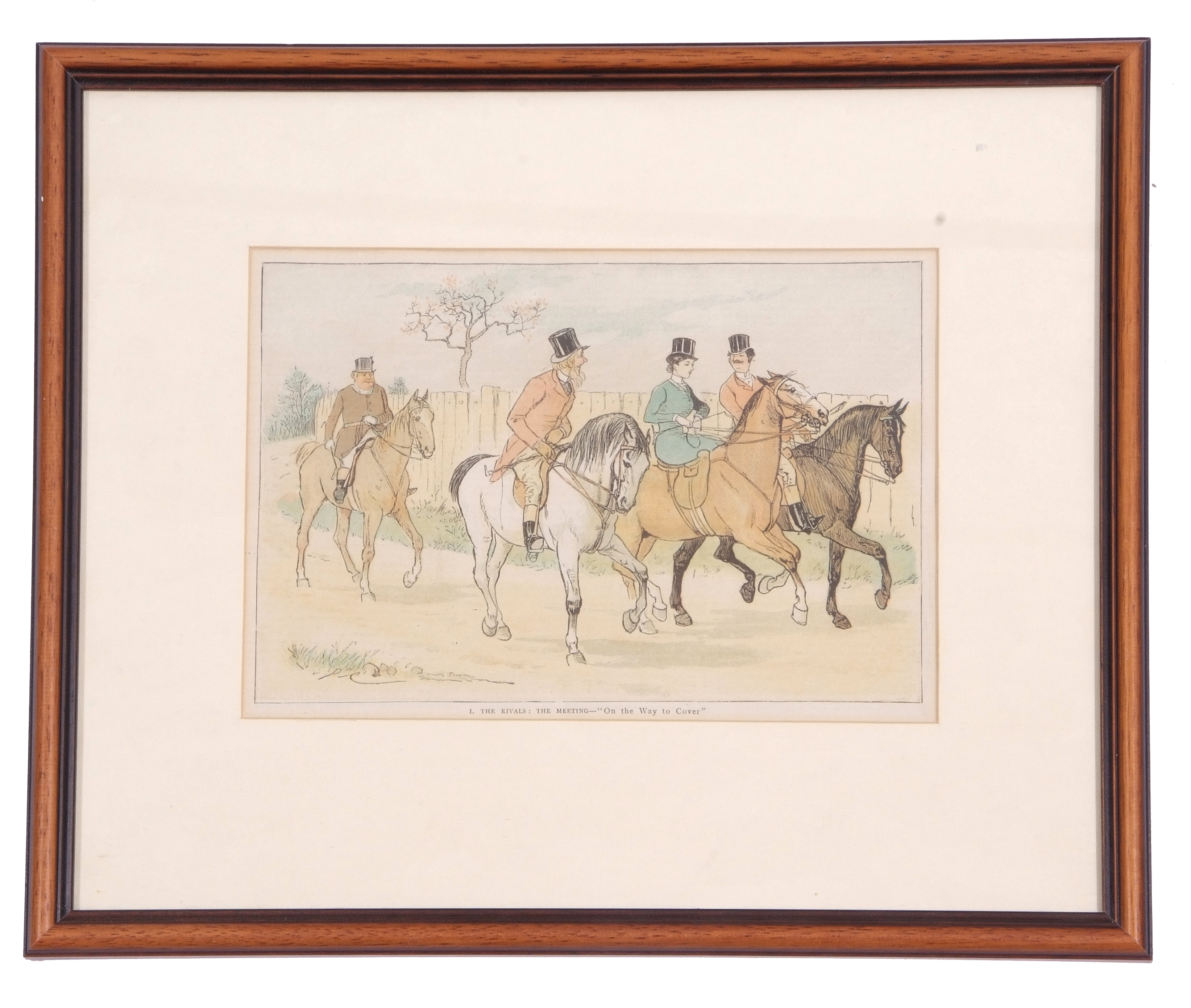 A set of four hunting cartoons from 'A Hurdle Race', coloured prints, 6.5 x 9.5ins - Image 2 of 5