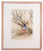 Keith Brockie (British 20th Century) French Partridge in a landscape , Watercolour, inscribed and