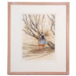 Keith Brockie (British 20th Century) French Partridge in a landscape , Watercolour, inscribed and