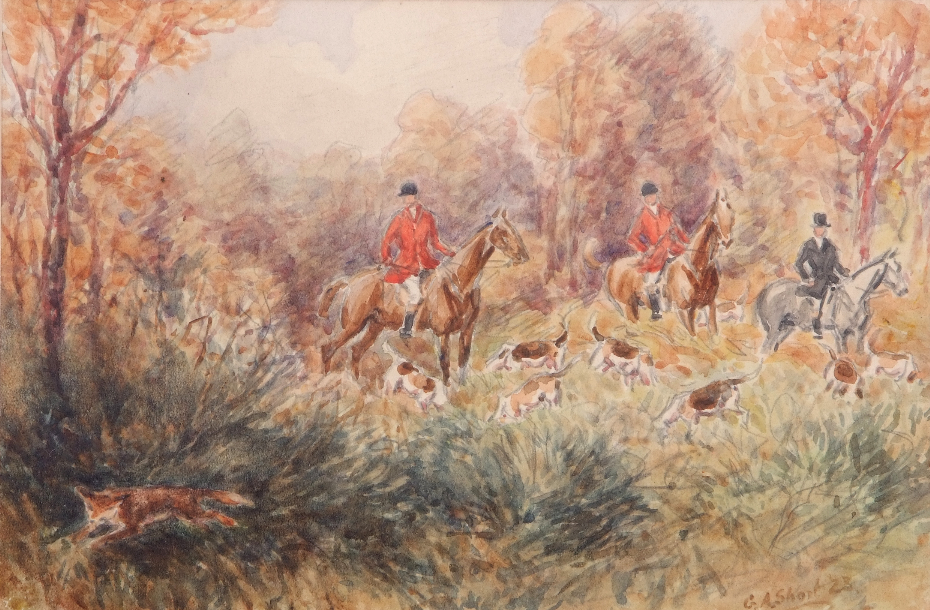 G A Short (British, 19th century), 'The Badsworth Hunt 1023', watercolour, signed, 9 x 11ins - Image 4 of 4