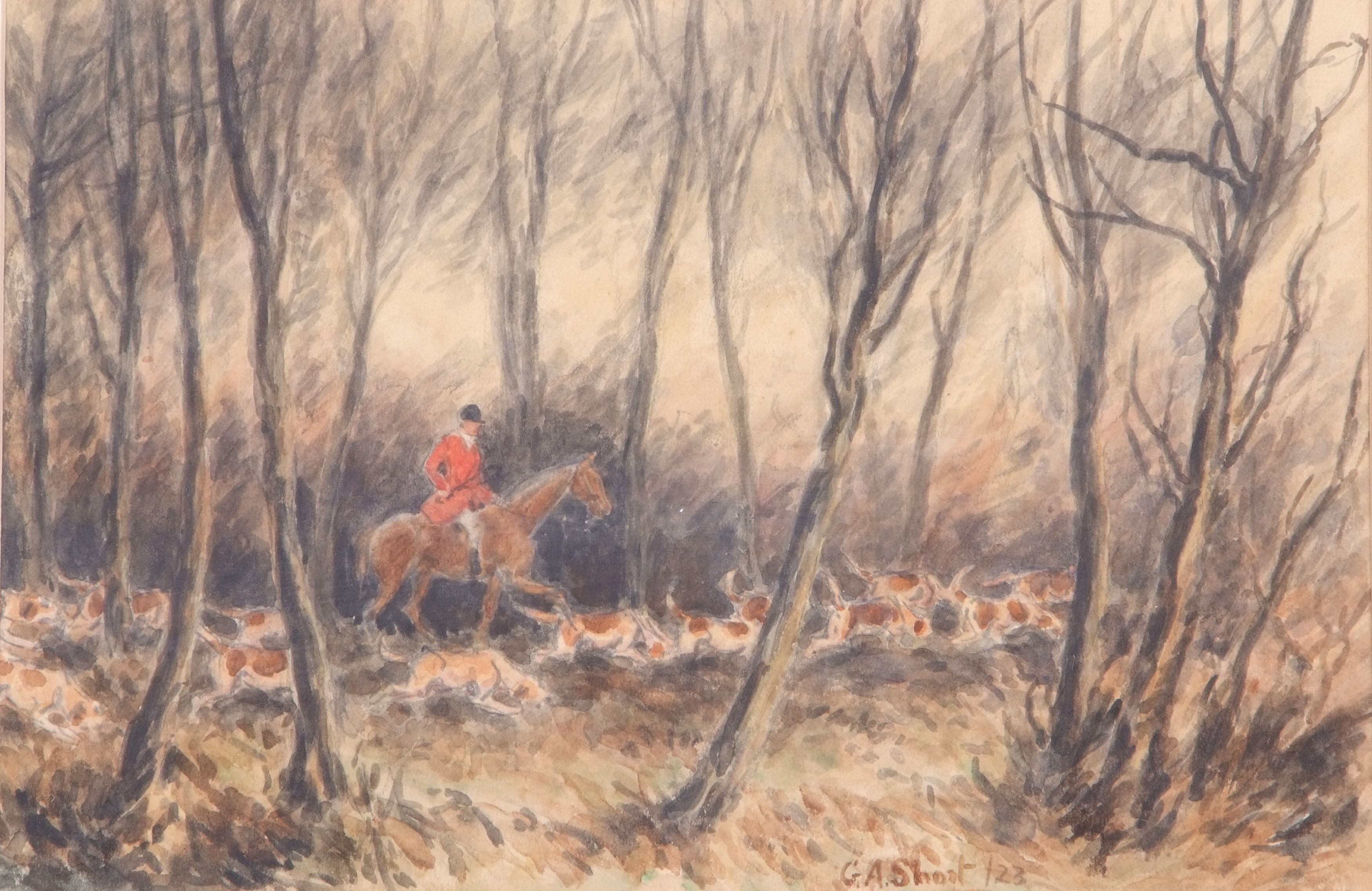 G A Short (British, 19th century), 'The Badsworth Hunt 1023', watercolour, signed, 9 x 11ins - Image 2 of 4