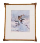 Wilfred Bailey, (British, 20th century), Mallards take flight, oil on canvas, signed, 11.5 x 10.