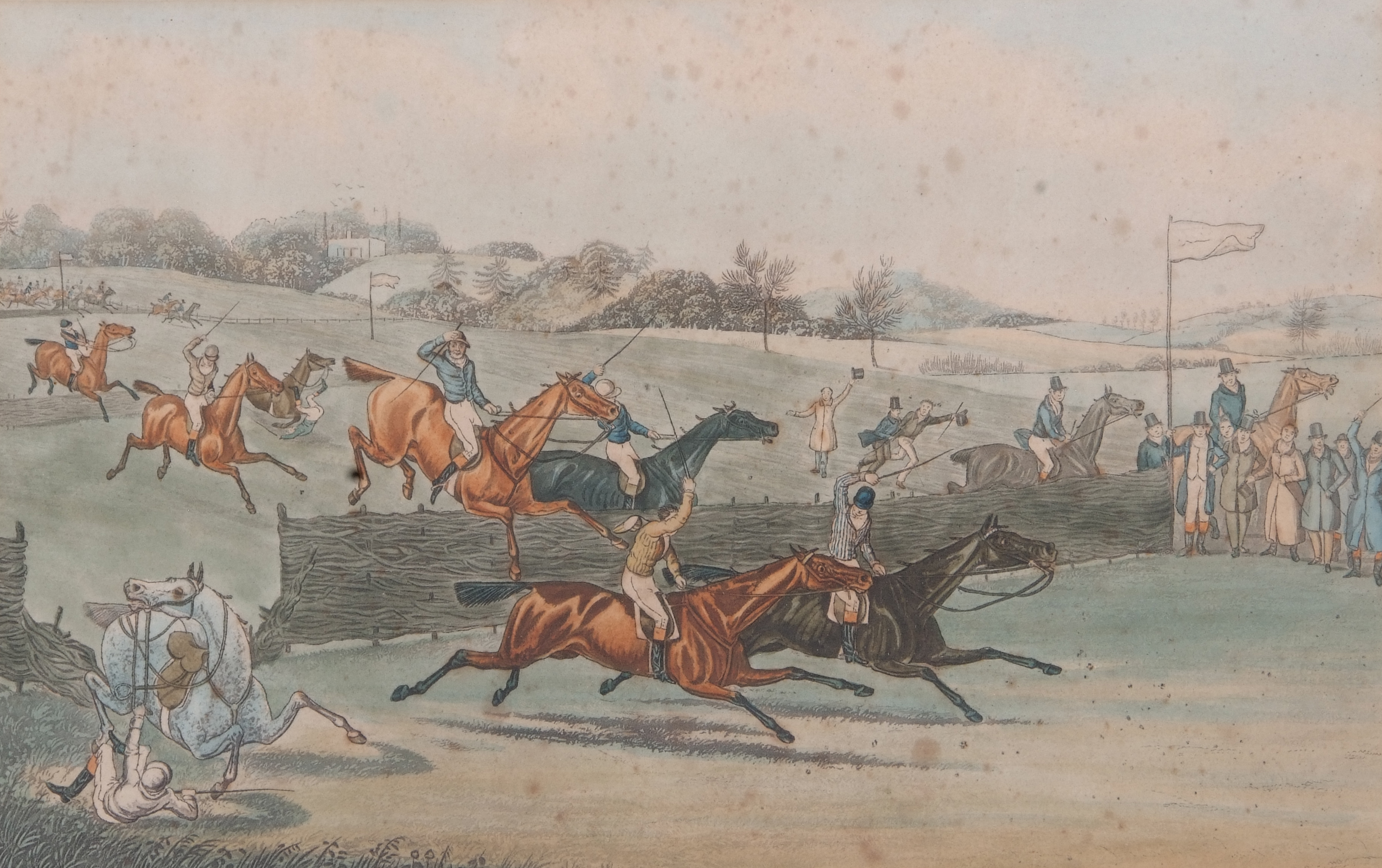 After Samuel Henry Alken (British, 19th century), 'A Hurdle Race', c1835: Pl 1 'Preparing to start - Image 6 of 8